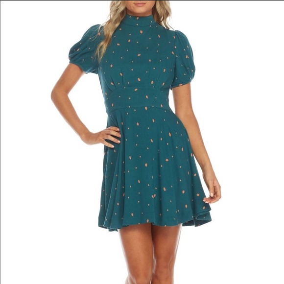 Free People Abbie Printed Mock Neck SS Mini Dress 4 - Picture 11 of 16